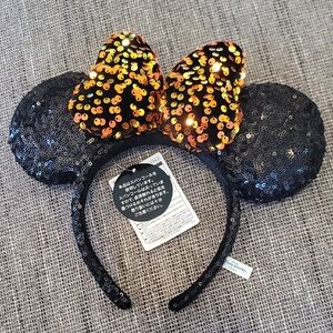 Disney Minnie Mouse Halloween Sequin Ears-Black & Orange
